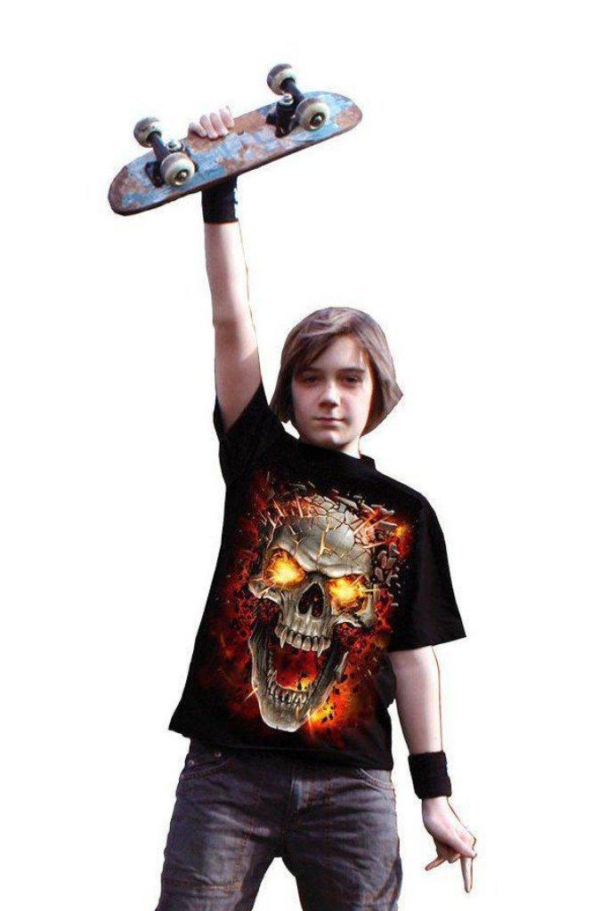 Skull Blast - Kids T-Shirt Black-Spiral-Dark Fashion Clothing