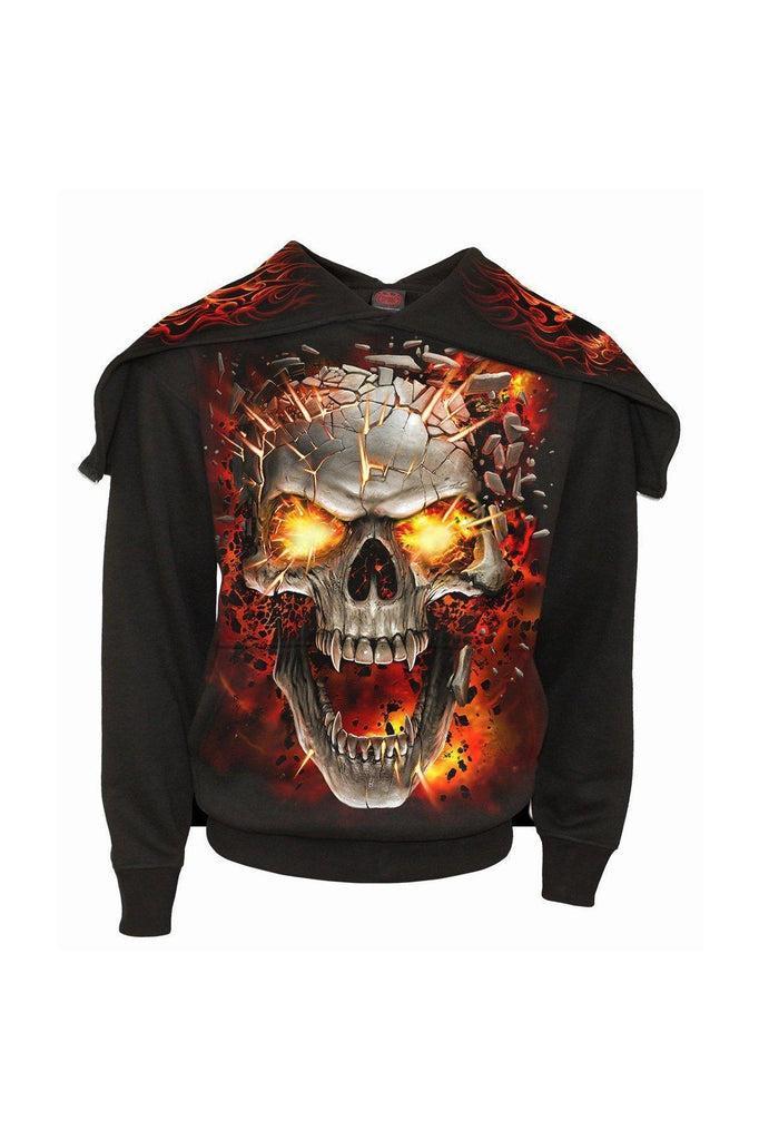 Skull Blast - Split Zip Hoody Black-Spiral-Dark Fashion Clothing