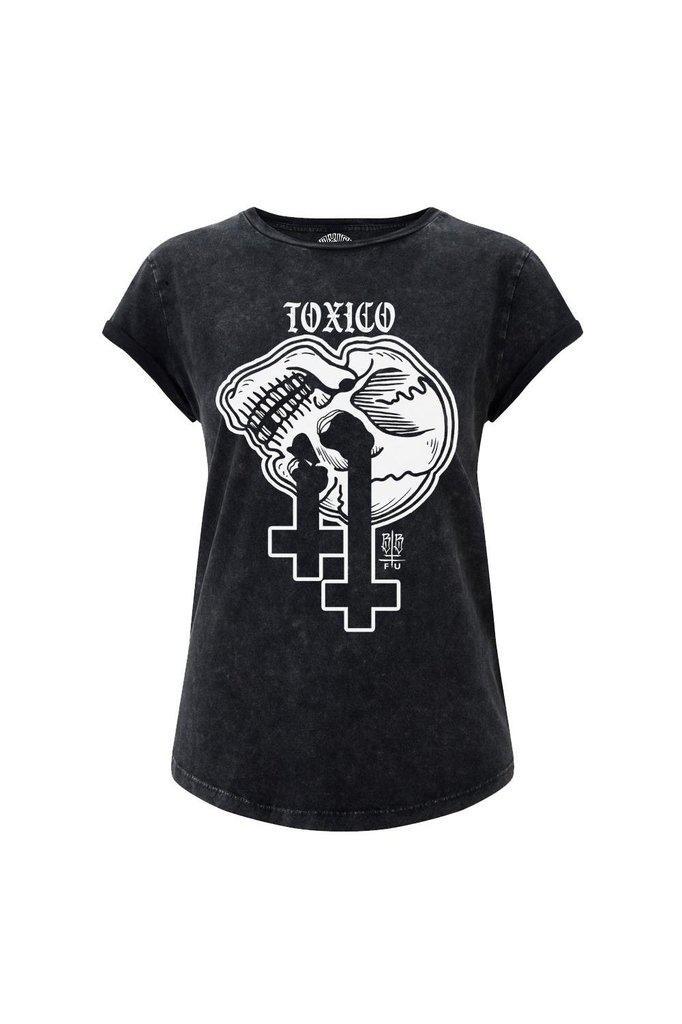 Skull Cross Rolled Sleeve Tee-Toxico-Dark Fashion Clothing