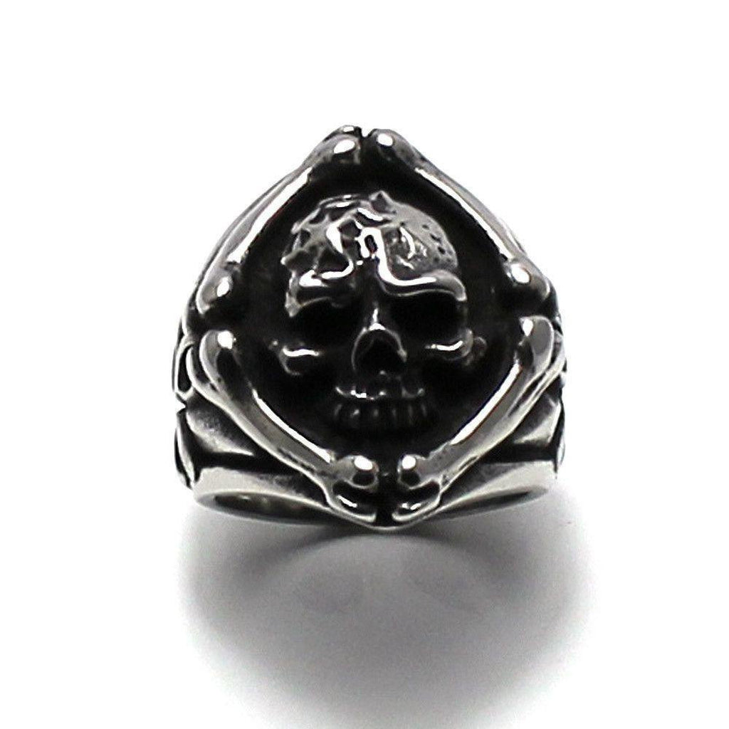 Skull Ring with Bones - Steel-Badboy-Dark Fashion Clothing