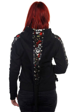 Skull Rose Corset Hoodie-Banned-Dark Fashion Clothing