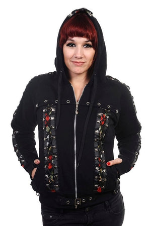 Skull Rose Corset Hoodie-Banned-Dark Fashion Clothing