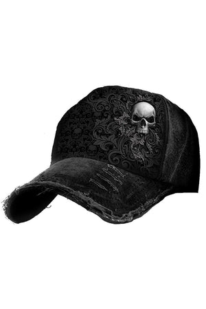 Skull Scroll - Baseball Caps Ditressed With Metal Clasp-Spiral-Dark Fashion Clothing