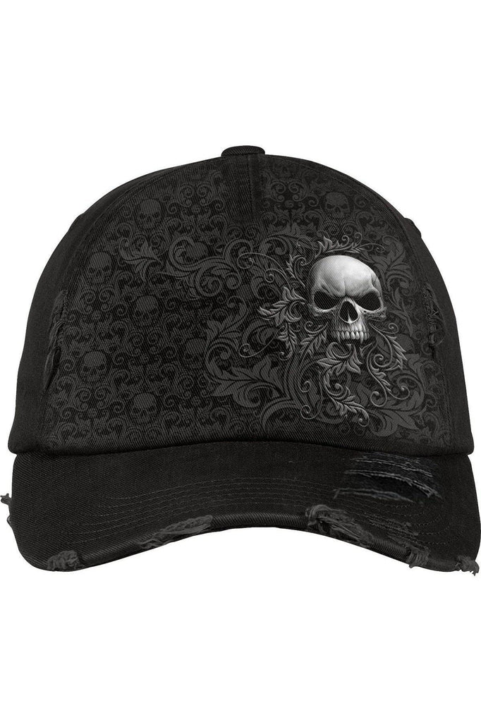 Skull Scroll - Baseball Caps Ditressed With Metal Clasp-Spiral-Dark Fashion Clothing