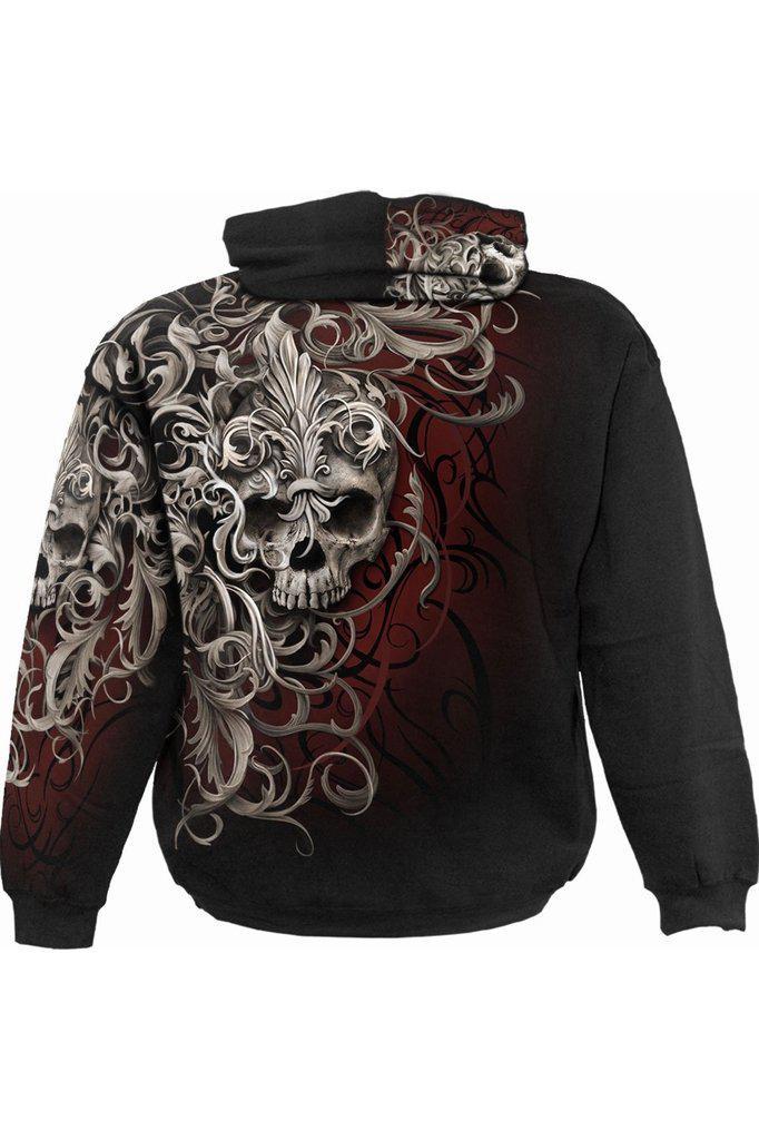 Skull Shoulder Wrap - Allover Hoody Black-Spiral-Dark Fashion Clothing