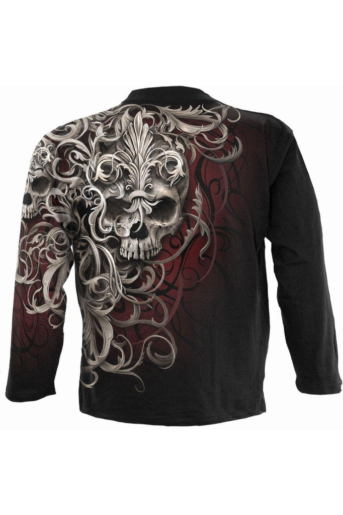 Skull Shoulder Wrap - Allover Longsleeve T-Shirt Black-Spiral-Dark Fashion Clothing