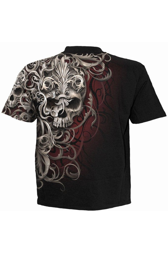 Skull Shoulder Wrap - Allover T-Shirt Black-Spiral-Dark Fashion Clothing