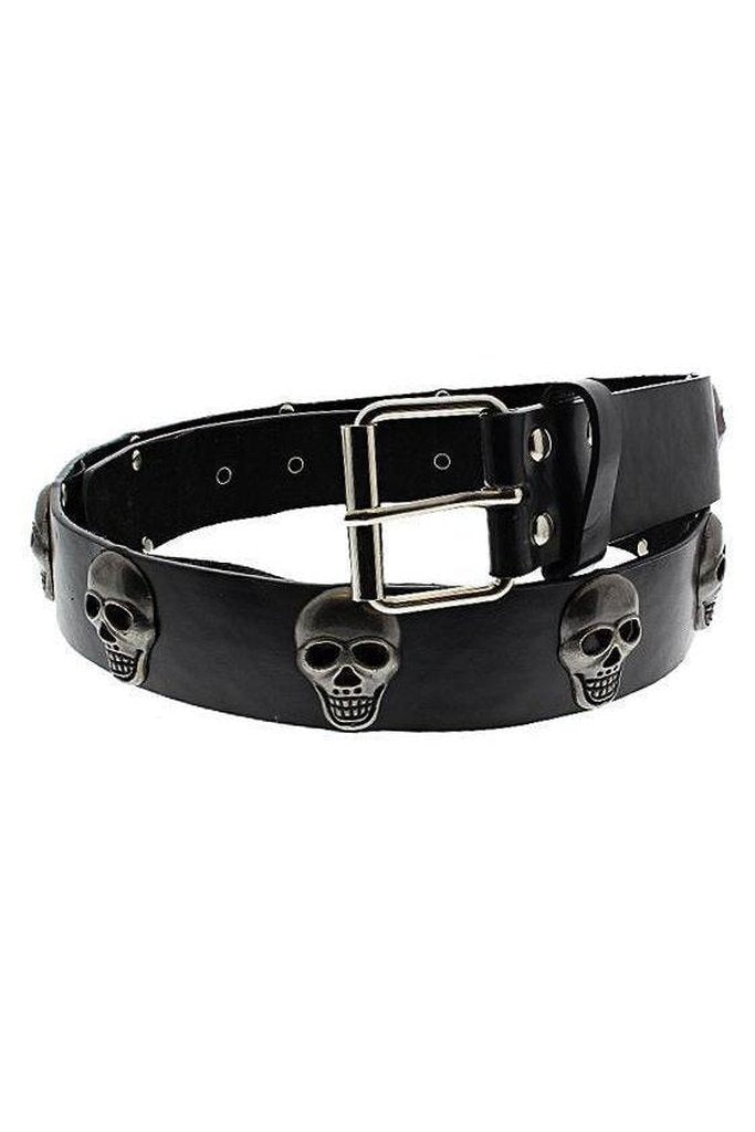 Skull Studs Black Vegan Leather Belt - Dominick-Dr Faust-Dark Fashion Clothing