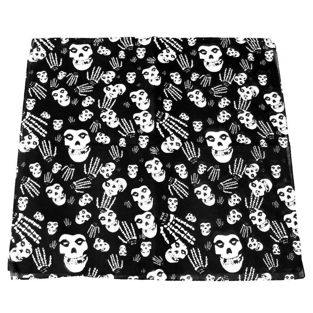 Skulls and Skeleton Hands Black Cotton Bandana - Glenn-Dr Faust-Dark Fashion Clothing