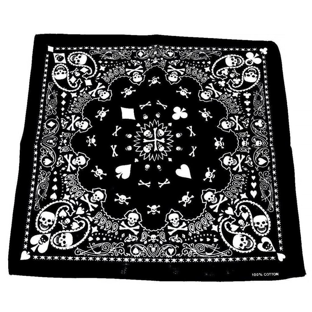 Skulls Playing Cards Black Cotton Bandana - Robert-Dr Faust-Dark Fashion Clothing