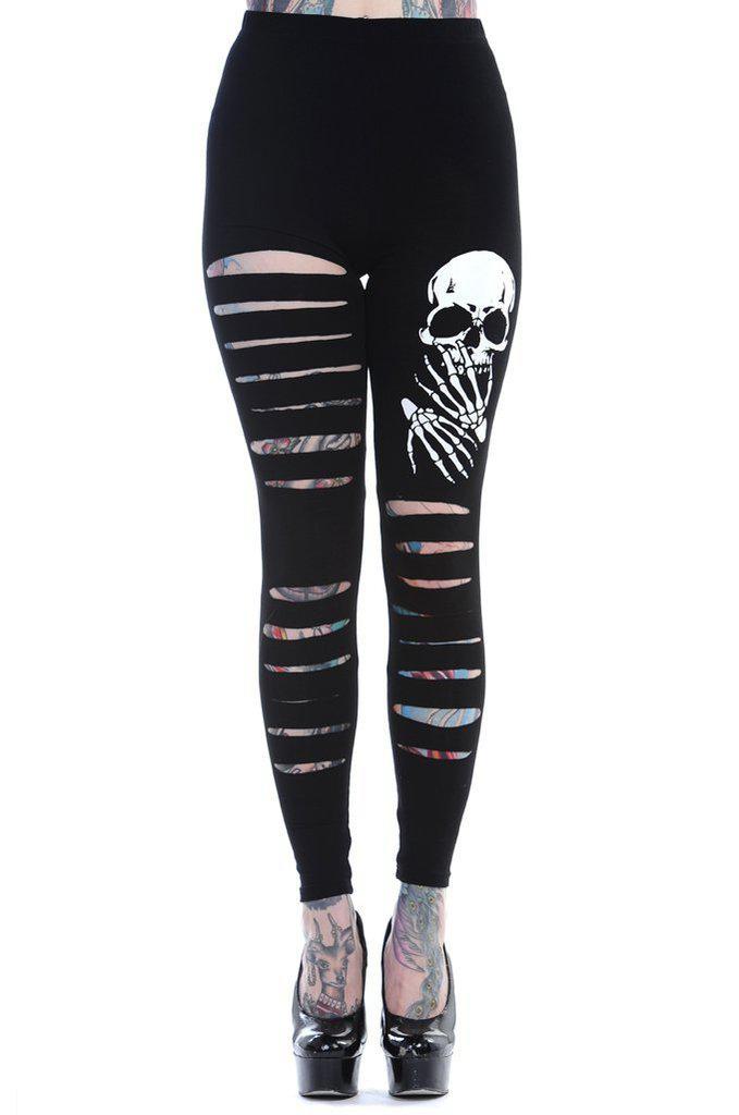 Slashed Skull Leggings-Banned-Dark Fashion Clothing