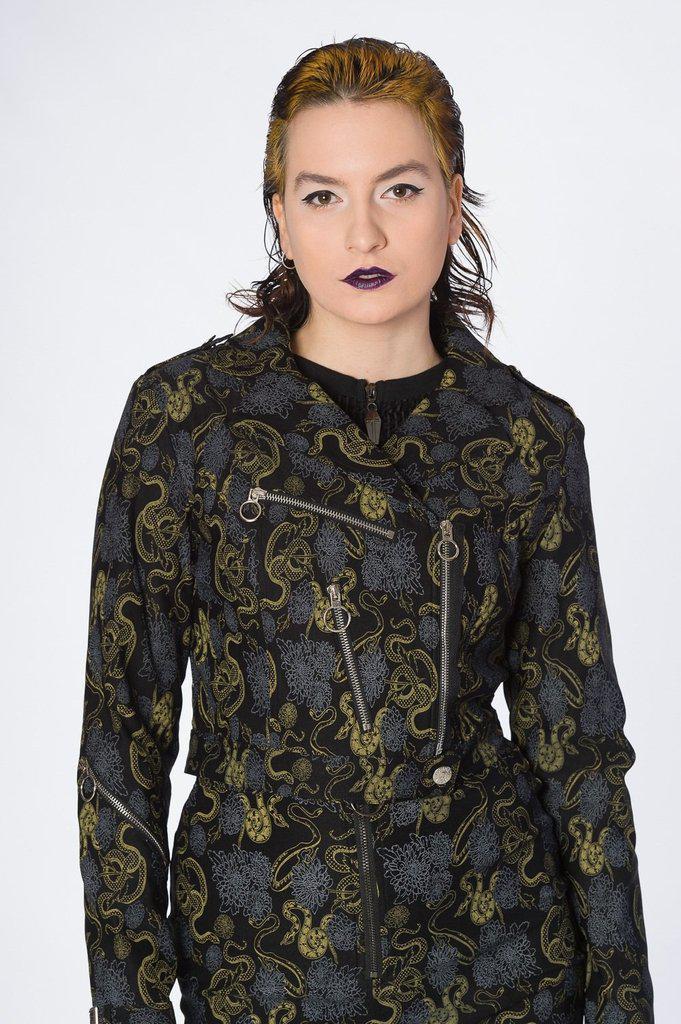 Slither Crop Biker Jacket-Banned-Dark Fashion Clothing