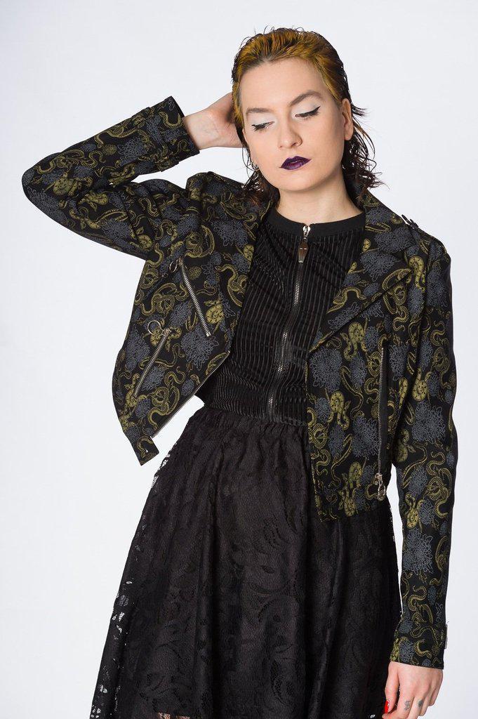 Slither Crop Biker Jacket-Banned-Dark Fashion Clothing
