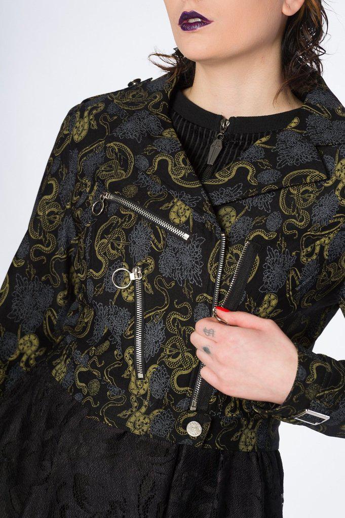 Slither Crop Biker Jacket-Banned-Dark Fashion Clothing