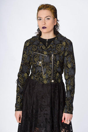 Slither Crop Biker Jacket-Banned-Dark Fashion Clothing
