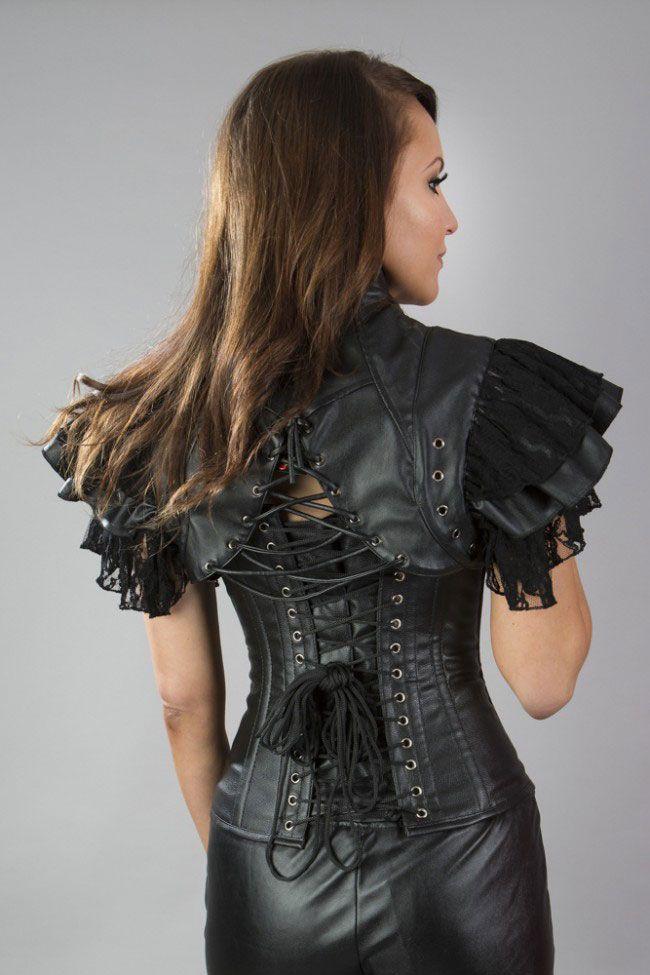 Sonya Steampunk Bolero Shrug In Black Matte-Burleska-Dark Fashion Clothing