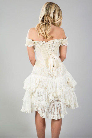 Sophia Knee Length Corset Dress In Cream Taffeta-Burleska-Dark Fashion Clothing