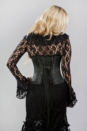 Sophisticated Double Steel Boned Underbust Corset In Black Blossom Brocade-Burleska-Dark Fashion Clothing