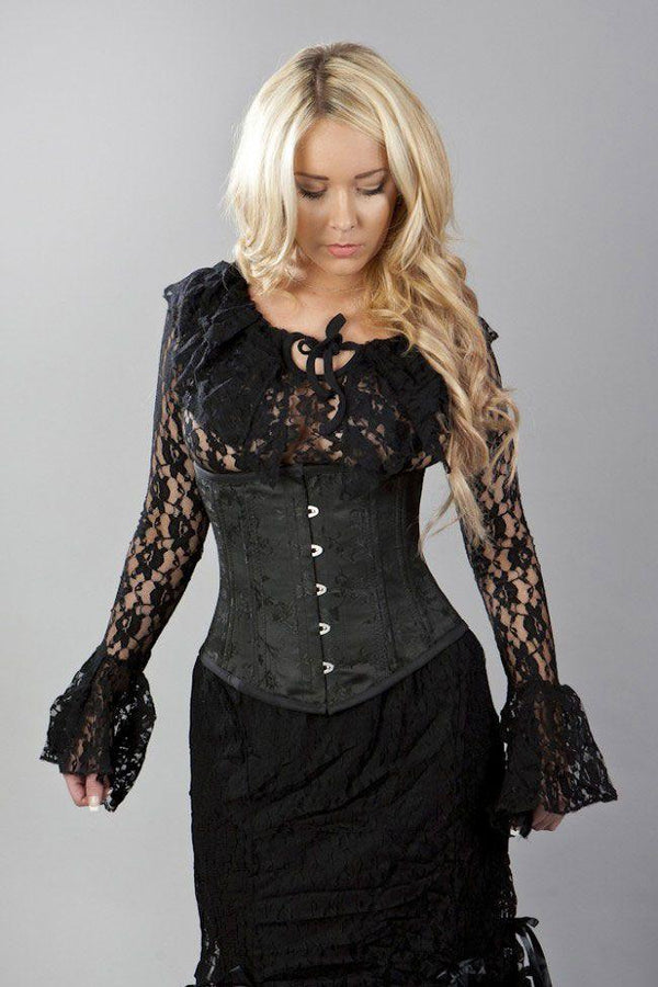 Sophisticated Double Steel Boned Underbust Corset In Black Blossom ...