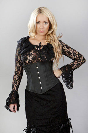 Sophisticated Spiral Steel Boned Underbust Corset In Black Taffeta-Burleska-Dark Fashion Clothing