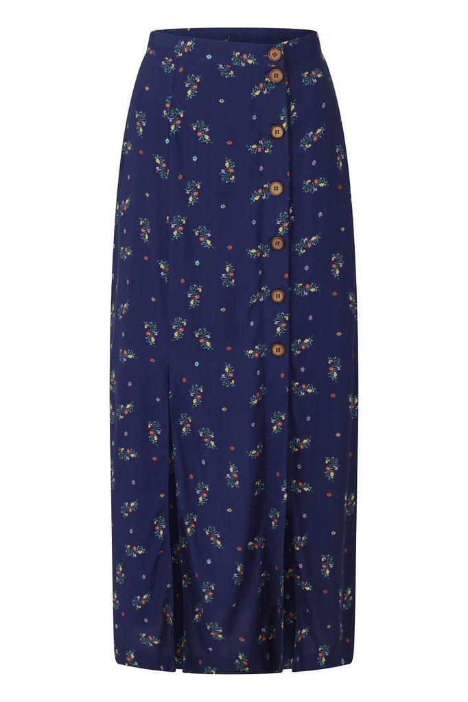 Spring Sprig Print Long Line Skirt-Banned-Dark Fashion Clothing