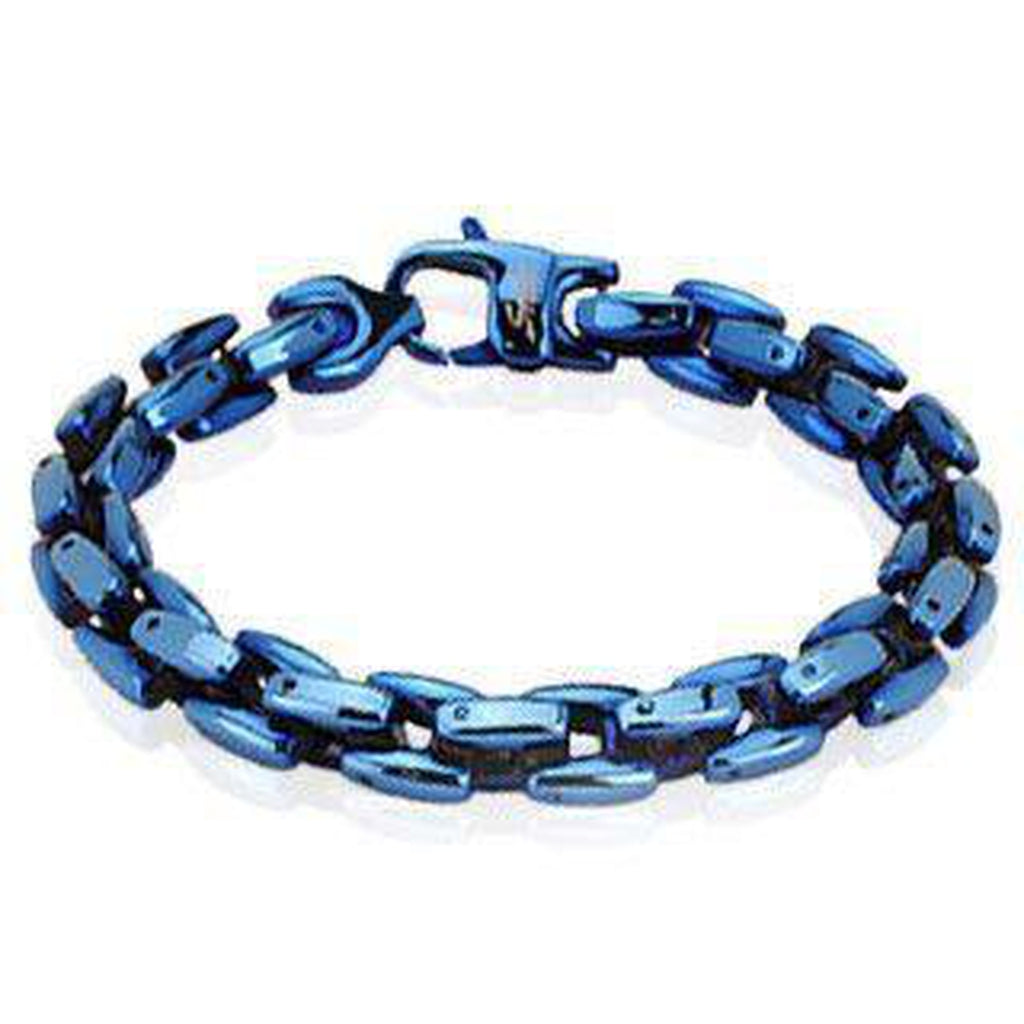 Stainless Steel Mens Bracelet With Blue Ion Plating-Spikes-Dark Fashion Clothing