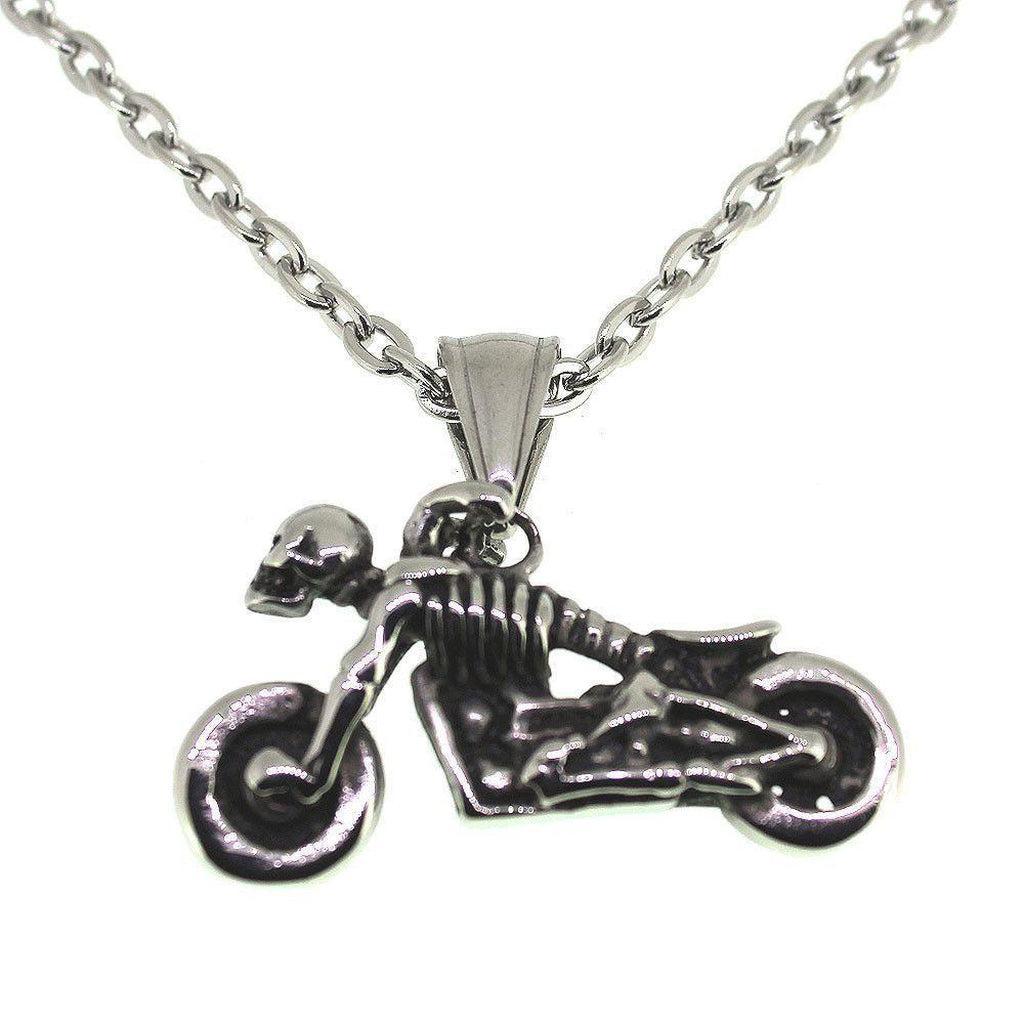 Stainless Steel Skeleton on Motorbike Pendant-Badboy-Dark Fashion Clothing