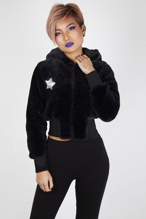 Star Struck Faux Fur Jacket-Jawbreaker-Dark Fashion Clothing
