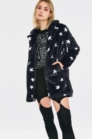 Starry Eyes Faux Fur Coat-Jawbreaker-Dark Fashion Clothing