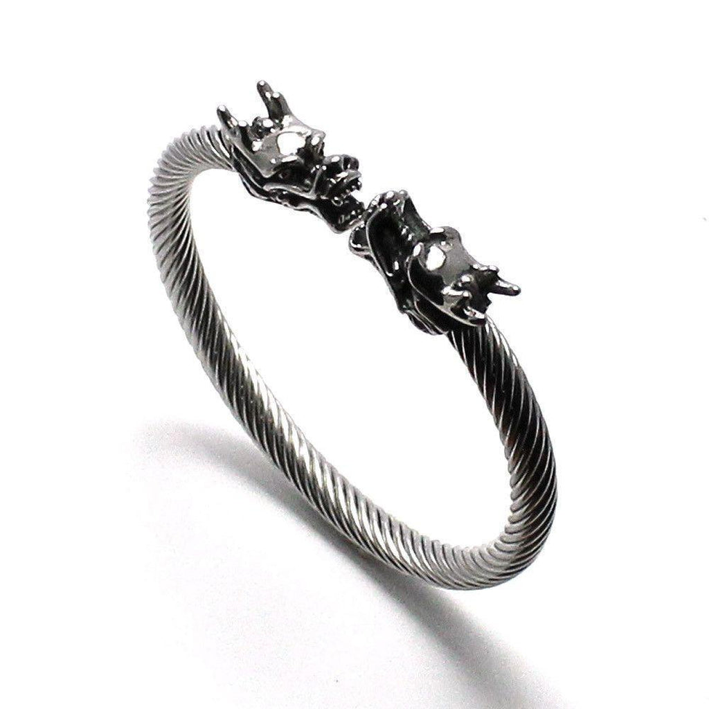 Steel Bangle With Dragon Heads-Badboy-Dark Fashion Clothing