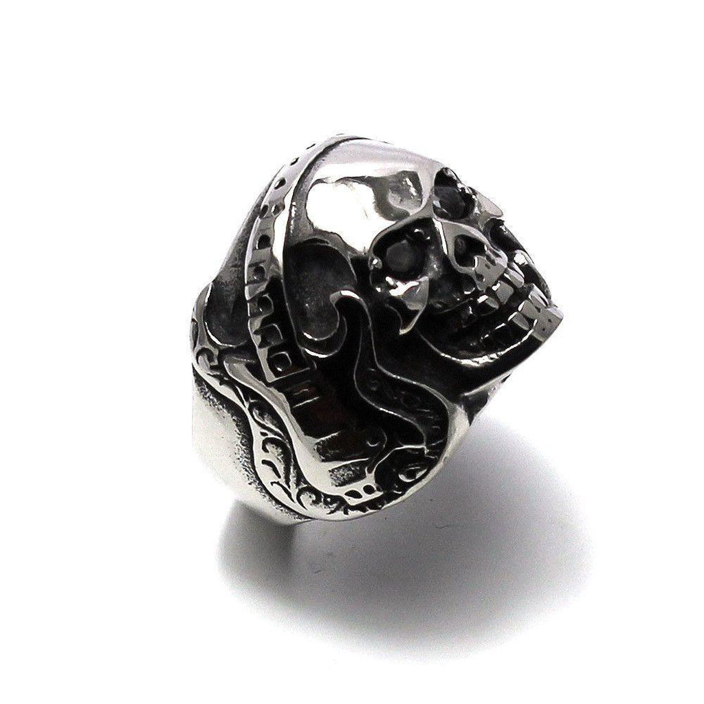 Steel Skull Ring With Guitar-Badboy-Dark Fashion Clothing