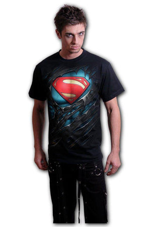 Superman - Ripped - T-Shirt Black-Spiral-Dark Fashion Clothing