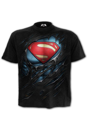 Superman - Ripped - T-Shirt Black-Spiral-Dark Fashion Clothing