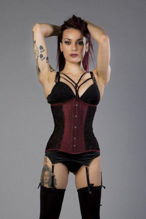 Sylvie Underbust Steel Boned Corset In Taffeta With Lace-Burleska-Dark Fashion Clothing