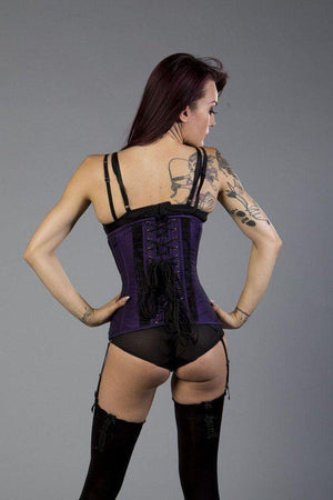 Sylvie Underbust Steel Boned Corset In Taffeta With Lace-Burleska-Dark Fashion Clothing