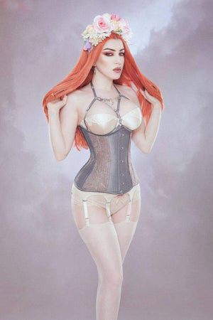 Sylvie Underbust Steel Boned Corset In Taffeta With Lace-Burleska-Dark Fashion Clothing