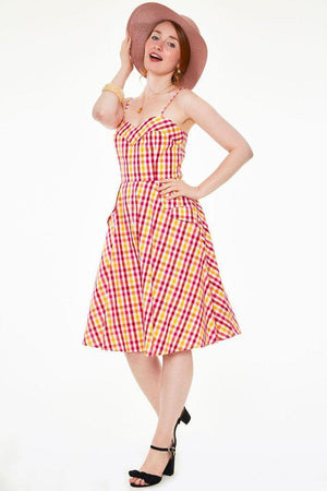 Tami Sweetheart Neckline Flare Dress In Gingham-Voodoo Vixen-Dark Fashion Clothing