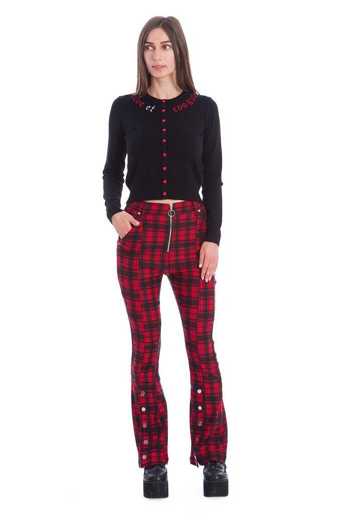 Tartan Night Flare Trousers-Banned-Dark Fashion Clothing