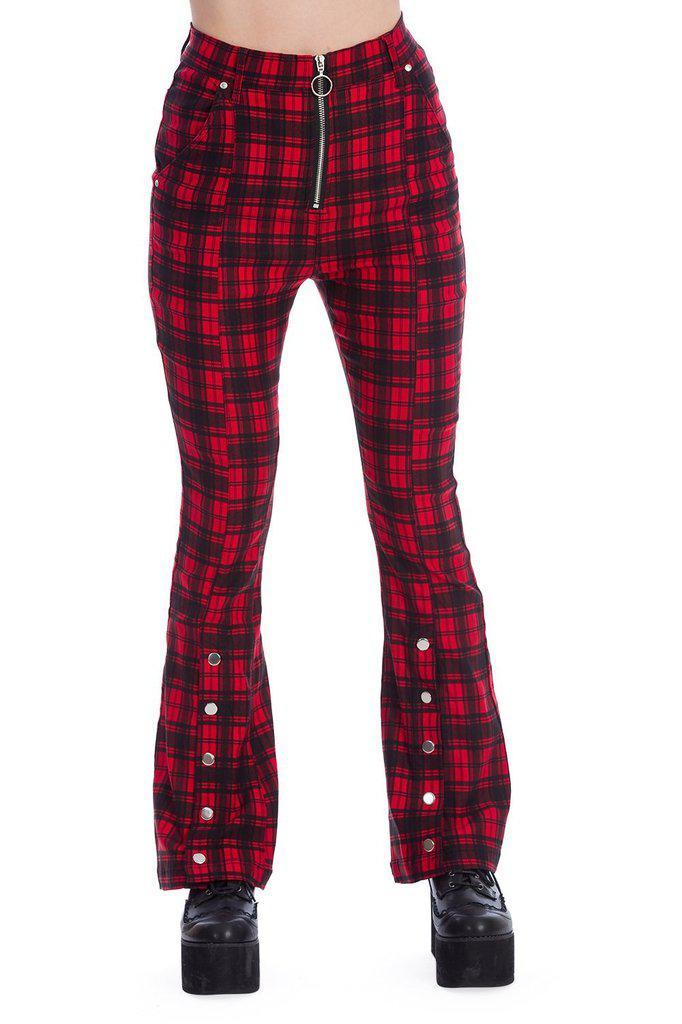 Tartan Night Flare Trousers-Banned-Dark Fashion Clothing