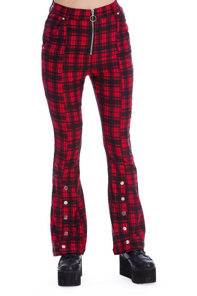 Tartan Night Flare Trousers-Banned-Dark Fashion Clothing