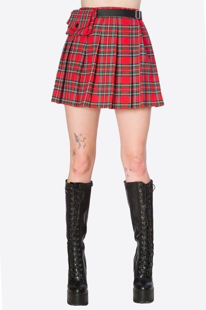 Tartan Print Skirt With Purse-Banned-Dark Fashion Clothing