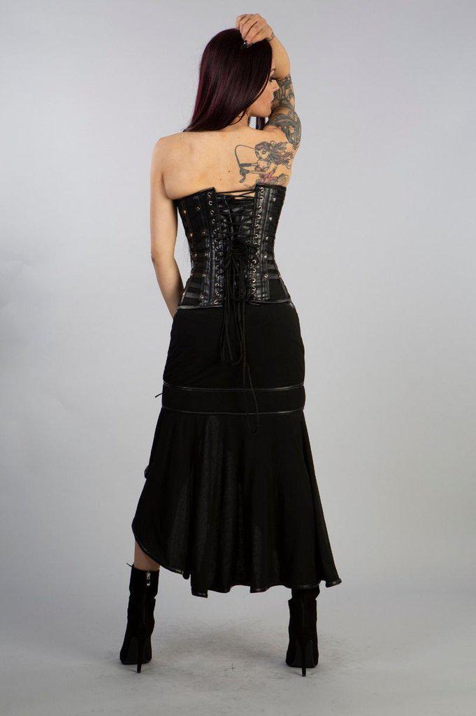 Temptress Long Skirt In Black Hosiery Cotton Mesh-Burleska-Dark Fashion Clothing