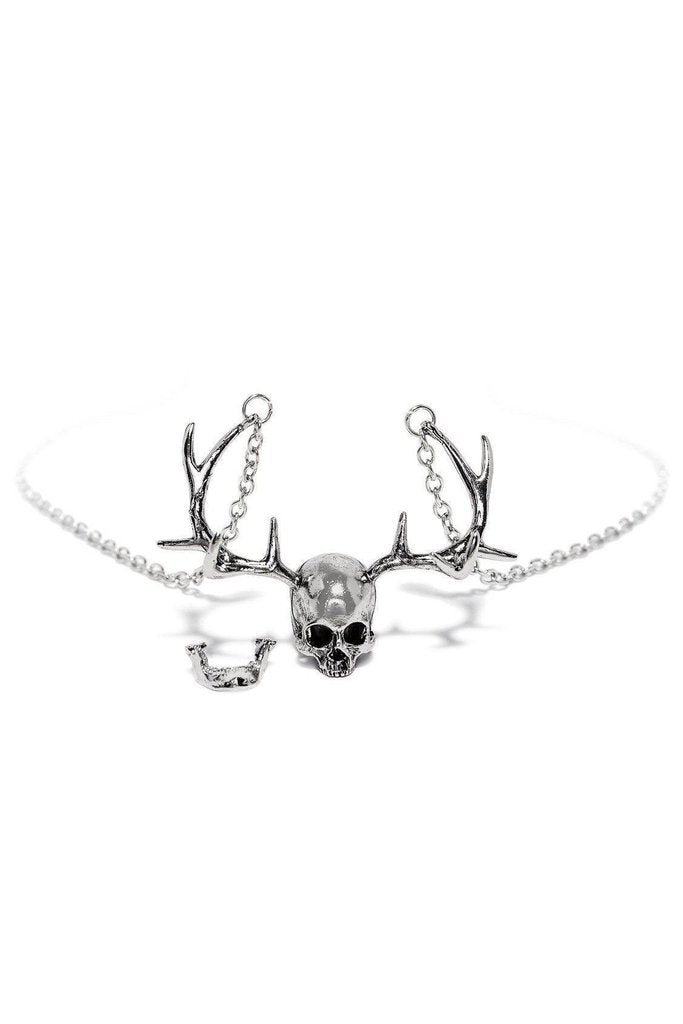 The Stag Silver Skull Antlers Pendant and Necklace - Karsyn-Dr Faust-Dark Fashion Clothing