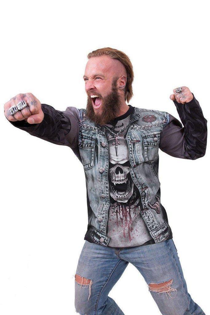 Thrash Metal - Allover Longsleeve T-Shirt Black-Spiral-Dark Fashion Clothing