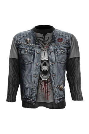 Thrash Metal - Allover Longsleeve T-Shirt Black-Spiral-Dark Fashion Clothing