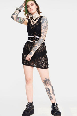 Tied Up in Lace Cross Front Dress-Jawbreaker-Dark Fashion Clothing