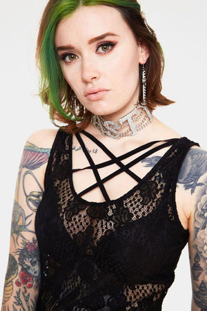 Tied Up in Lace Cross Front Dress-Jawbreaker-Dark Fashion Clothing