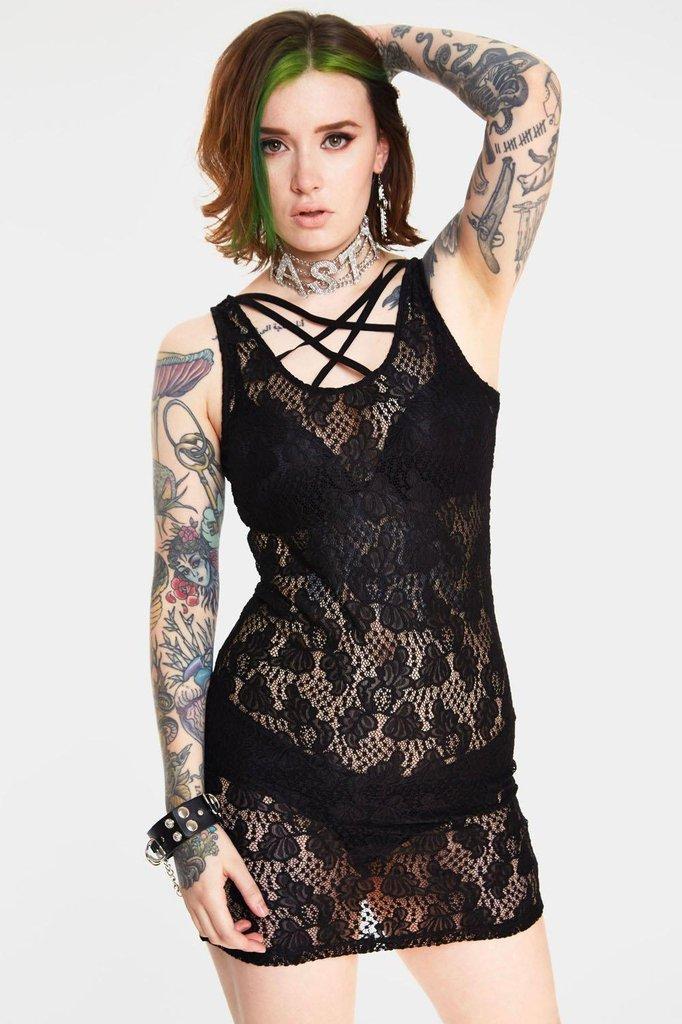 Tied Up in Lace Cross Front Dress-Jawbreaker-Dark Fashion Clothing