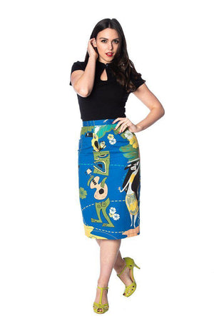 Tiki Pencil Skirt-Banned-Dark Fashion Clothing