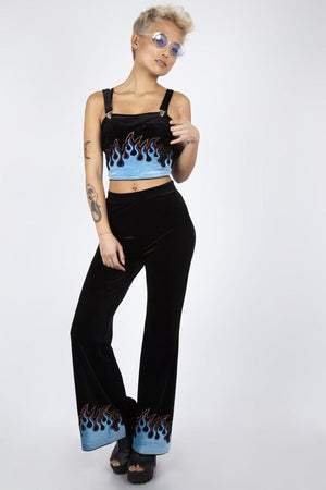 Too Hot To Handle Flame Flared Trousers-Jawbreaker-Dark Fashion Clothing